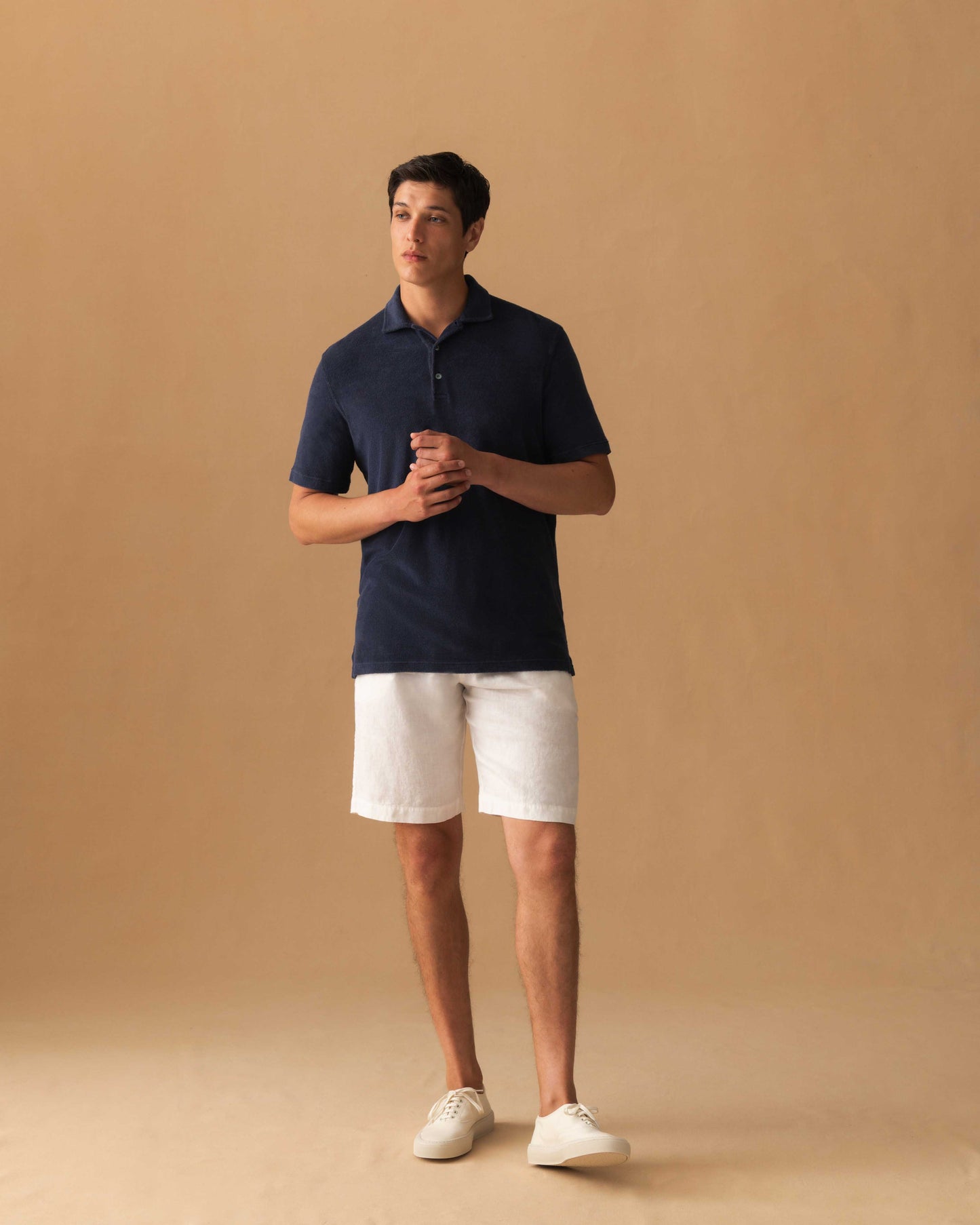 Terry Cotton Polo Shirt Navy Model Image