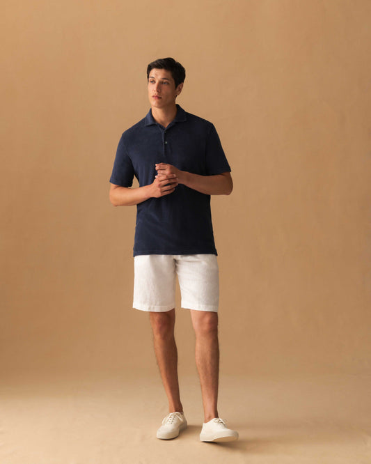 Terry Cotton Polo Shirt Navy Model Image