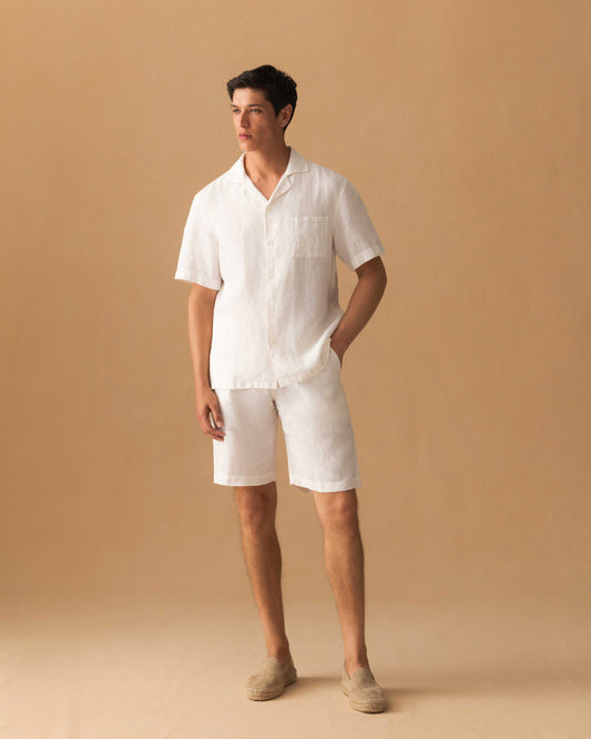 Linen Drawstring Shorts White Model Image