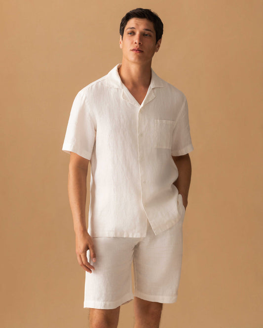 Linen Drawstring Shorts White Model Cropped Image