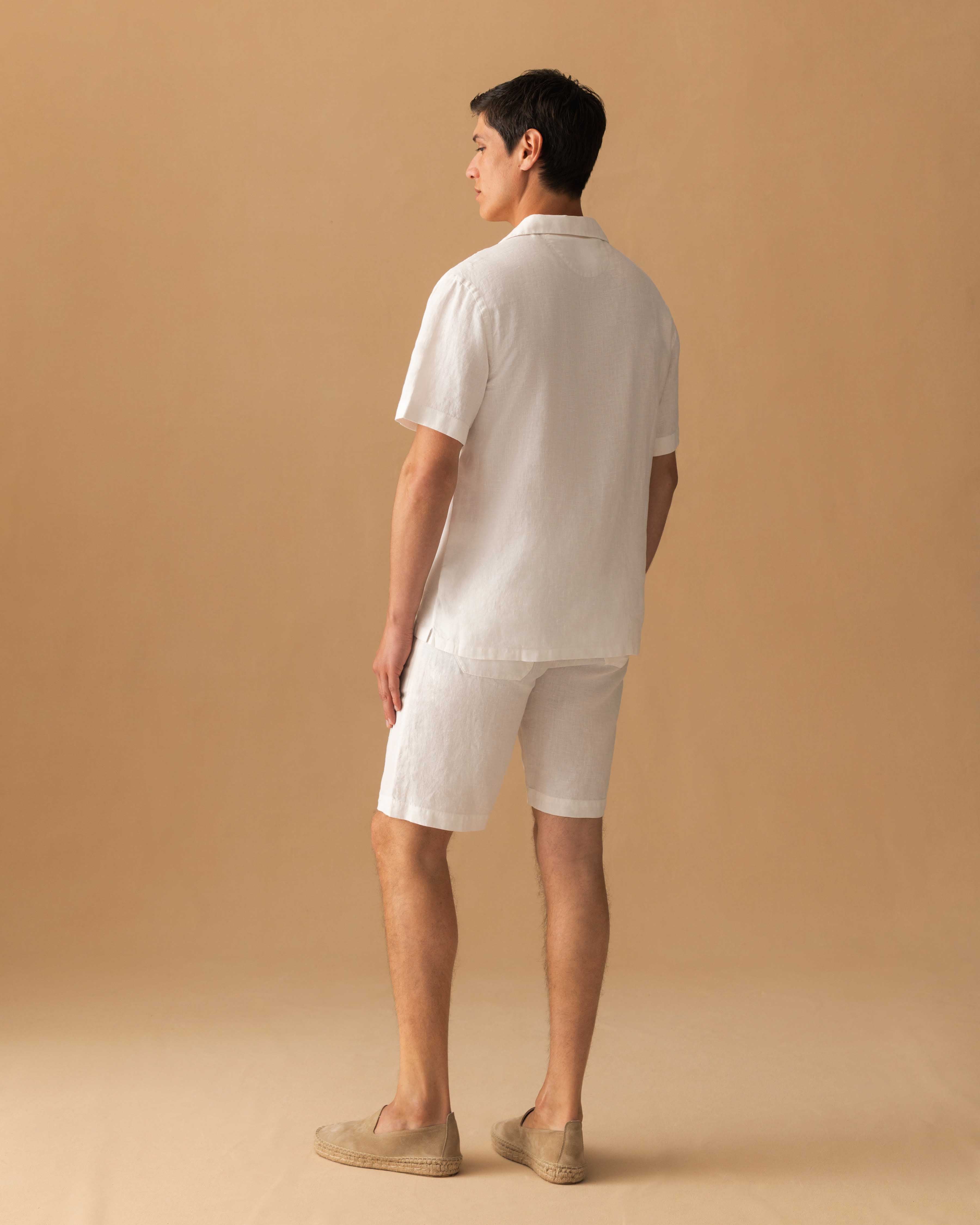 Linen Drawstring Shorts White Model Back Image