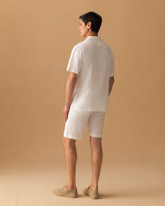 Linen Drawstring Shorts White Model Back Image
