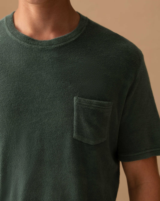 Terry Cotton Pocket T-Shirt Sage Model Pocket Image