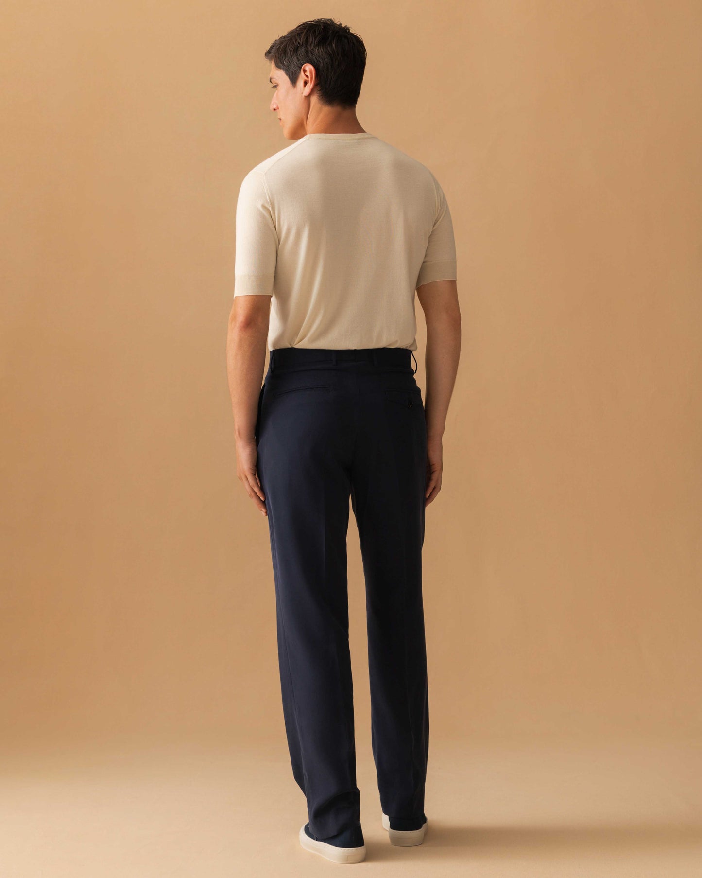 Viscose Wide Leg Trousers Navy Model Back Image