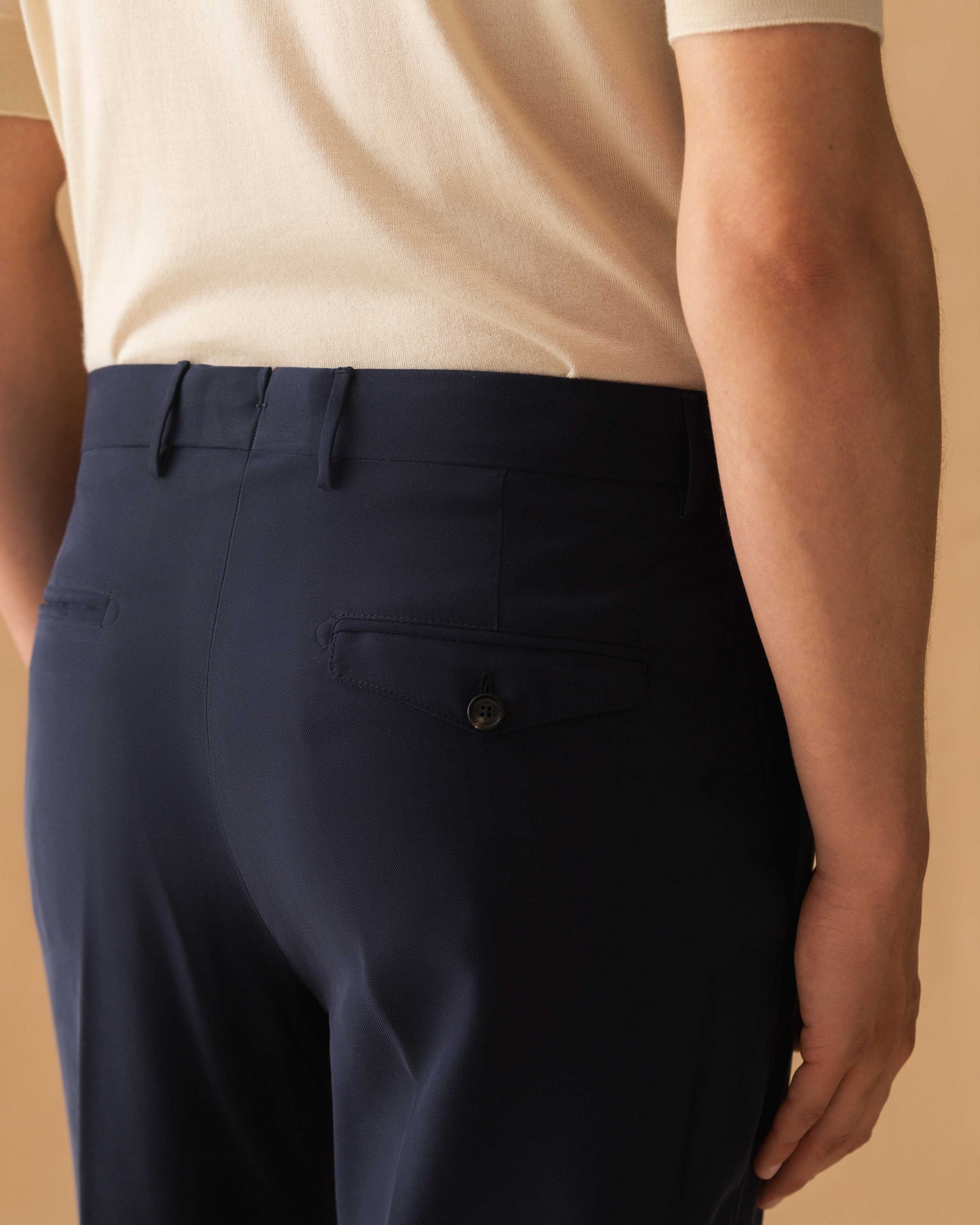 Viscose Wide Leg Trousers Navy Model Cropped Back Image