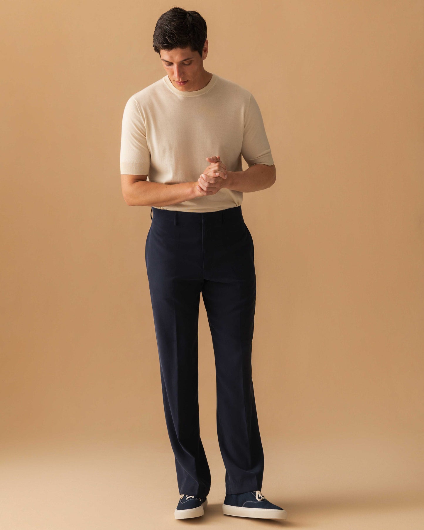 Viscose Wide Leg Trousers Navy Model Front Image