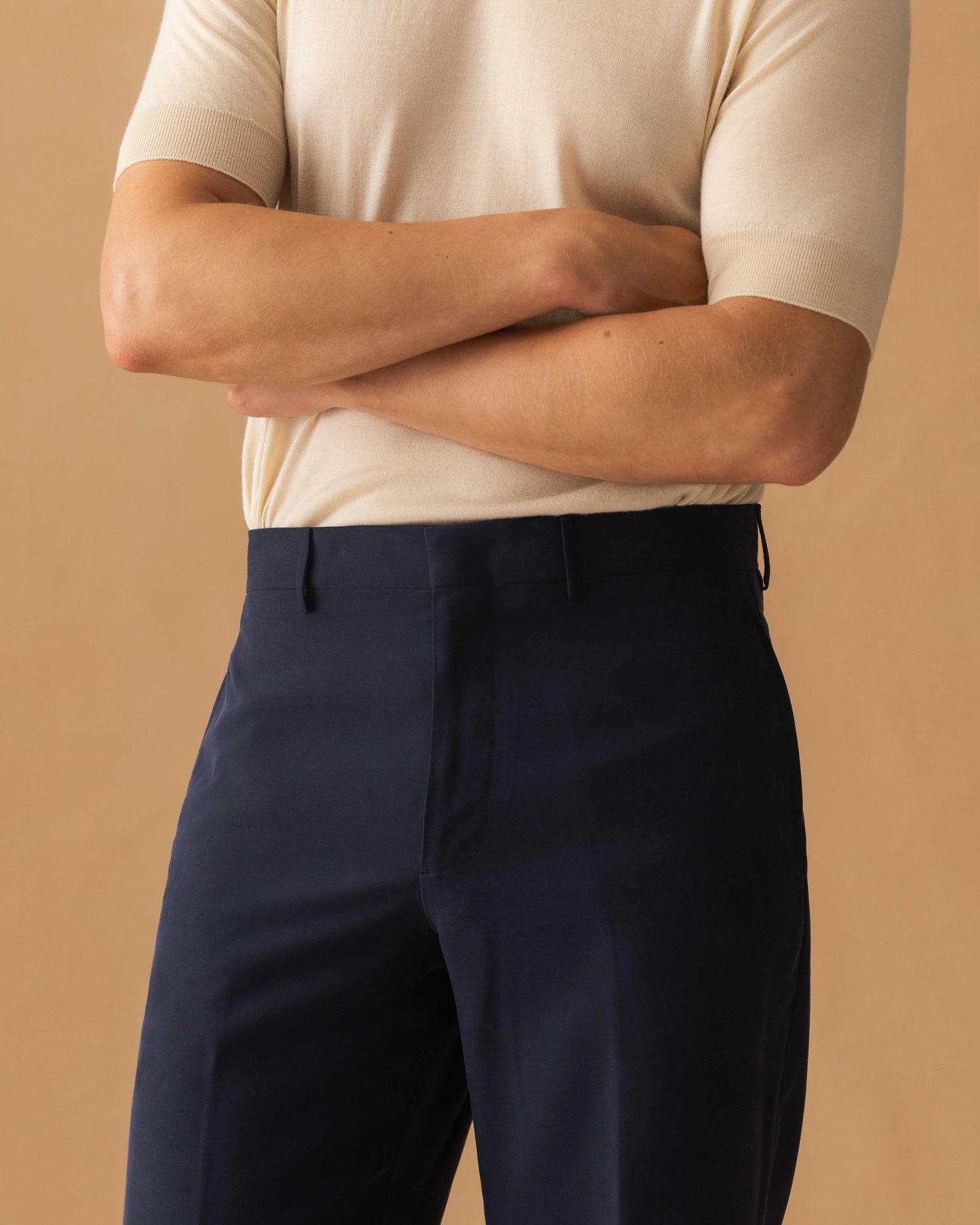 Viscose Wide Leg Trousers Navy Model Waist Image