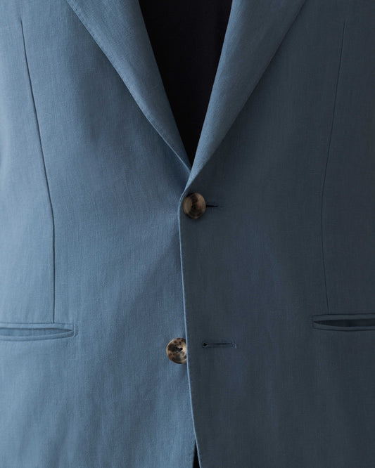 Linen Unstructured Single Breasted Jacket Mid Blue Model Buttons Image