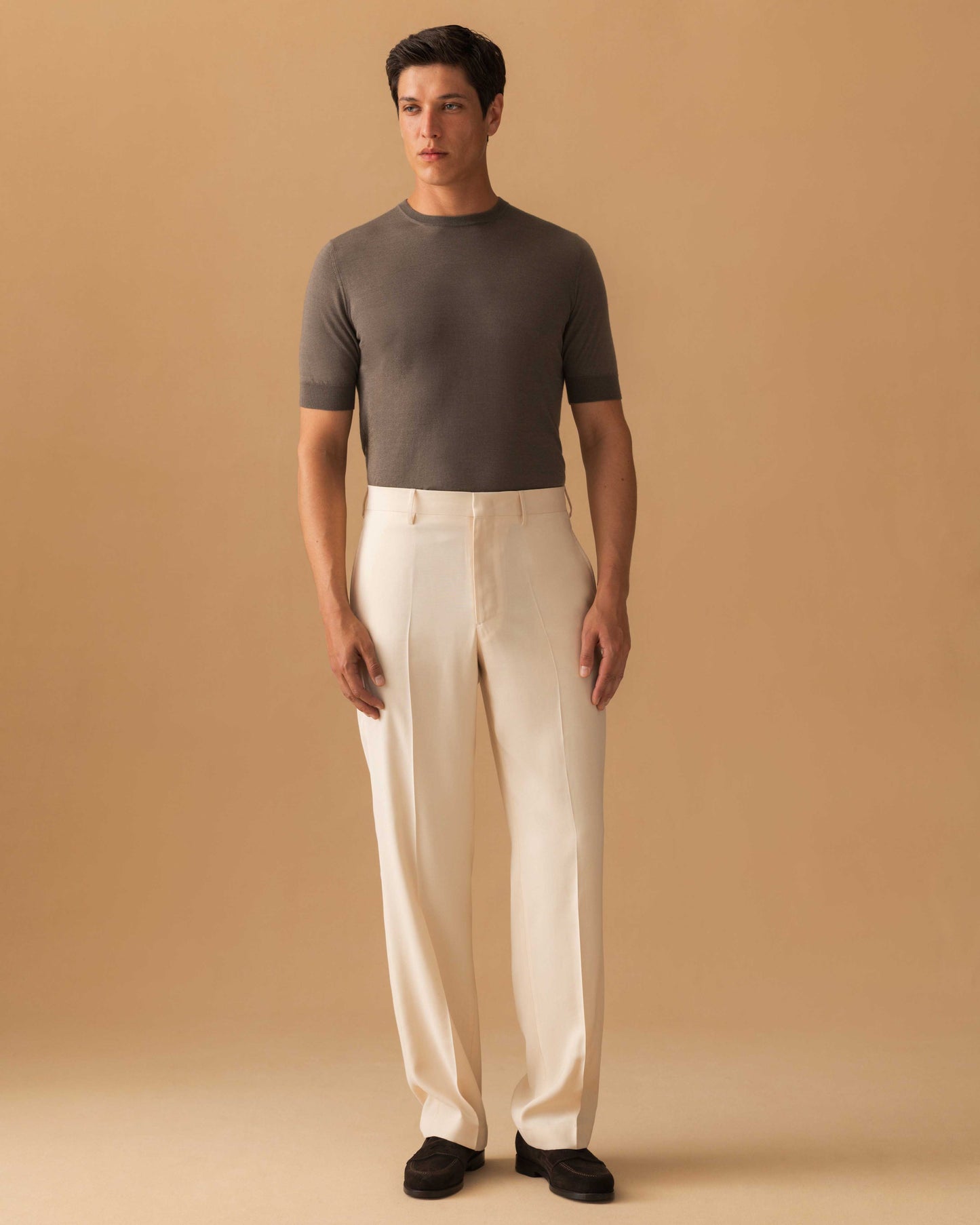 Viscose Wide Leg Trousers Off White Model Front Image