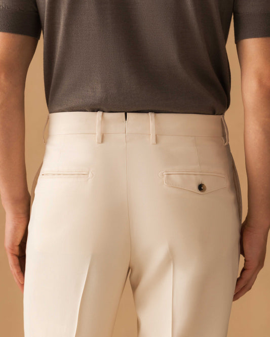 Viscose Wide Leg Trousers Off White Model Cropped Back Image