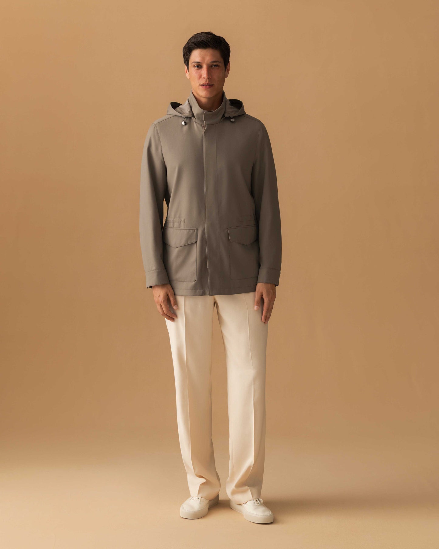 Technical Wool Field Jacket Taupe Model Image