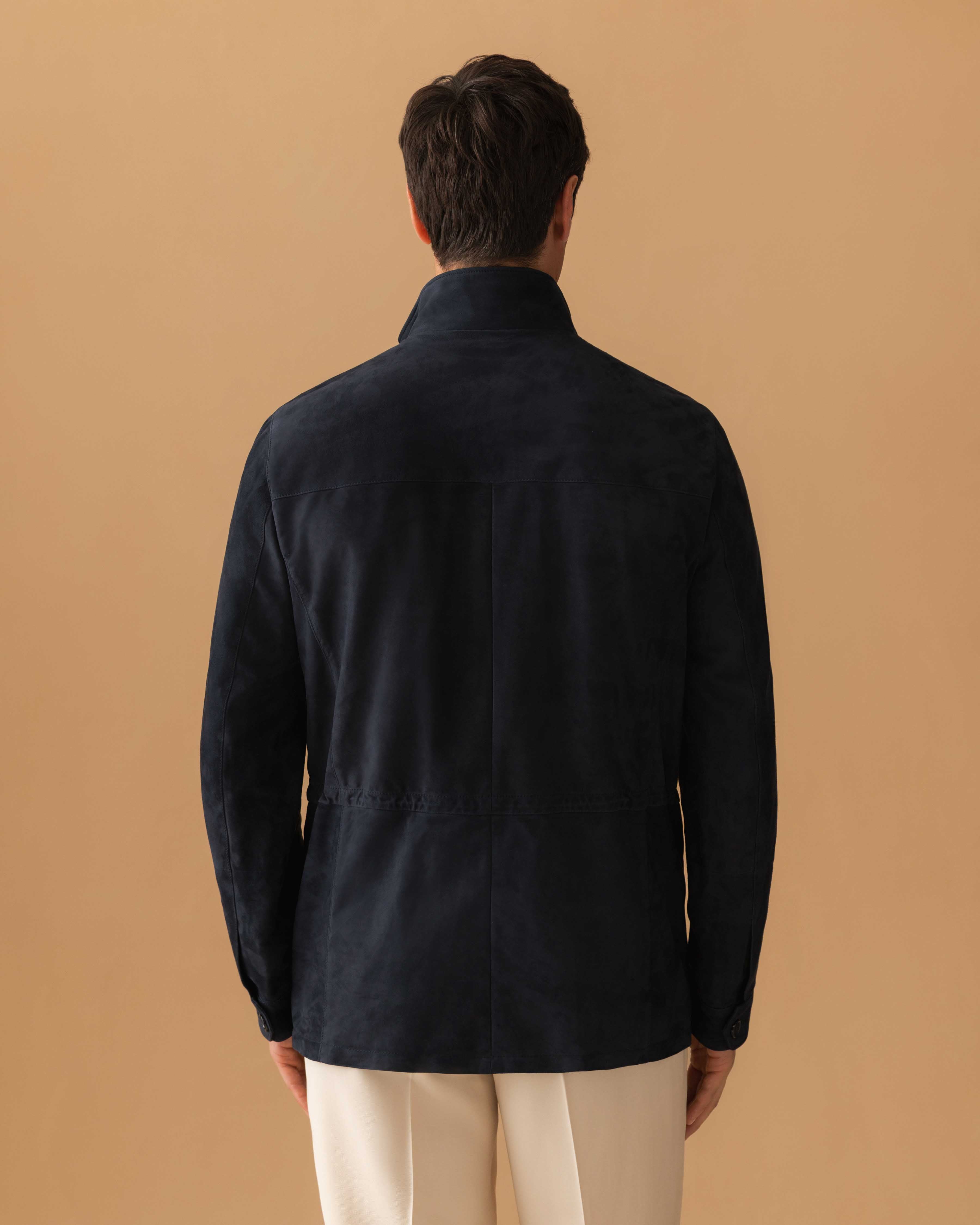 Suede Field Jacket Navy Model Back Image