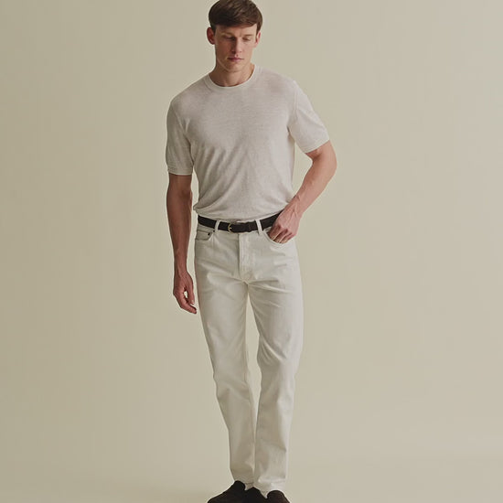 Linen Cotton Contrast Rib T-Shirt White White Model Video