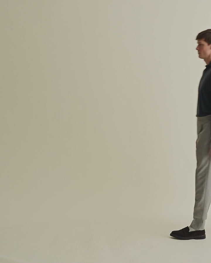 Wool Single Pleat Tailored Trousers Grey Model Video