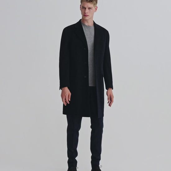 Single Breasted Wool Cashmere Overcoat Navy Model Video
