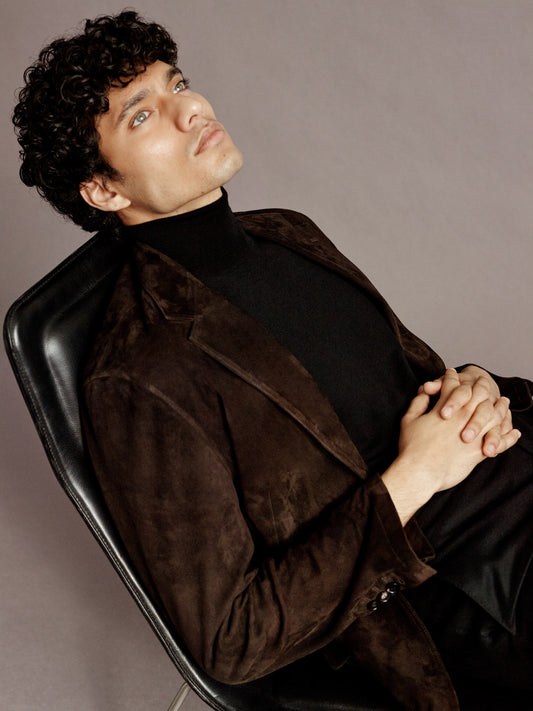 Suede Notch Lapel Jacket Brown Model Image