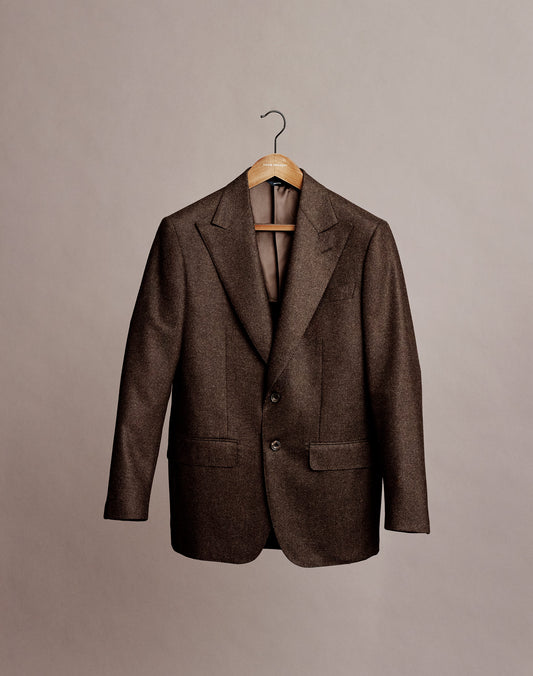 Wool Single Breasted Wide Peak Lapel Suit Brown Product Image