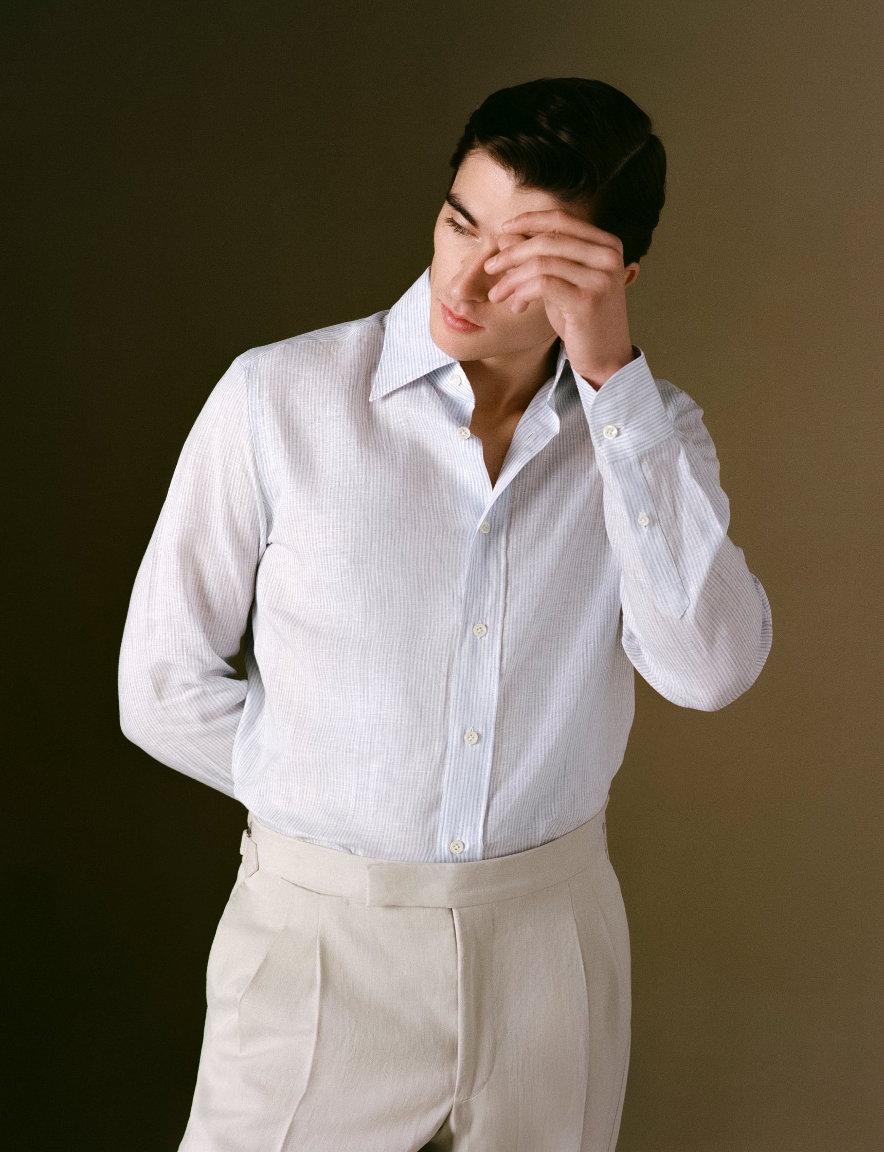 Linen Point Collar Stripe Shirt