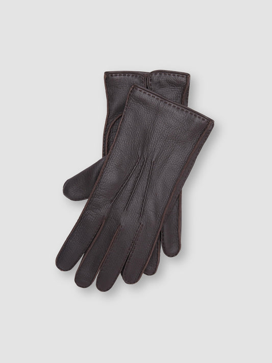 Deer Leather Cashmere Lined Gloves Brown Main