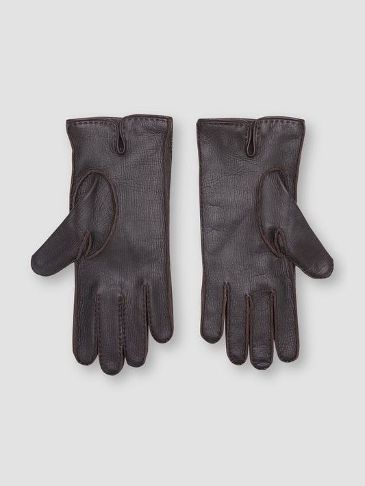 Deer Leather Cashmere Lined Gloves Brown Pair