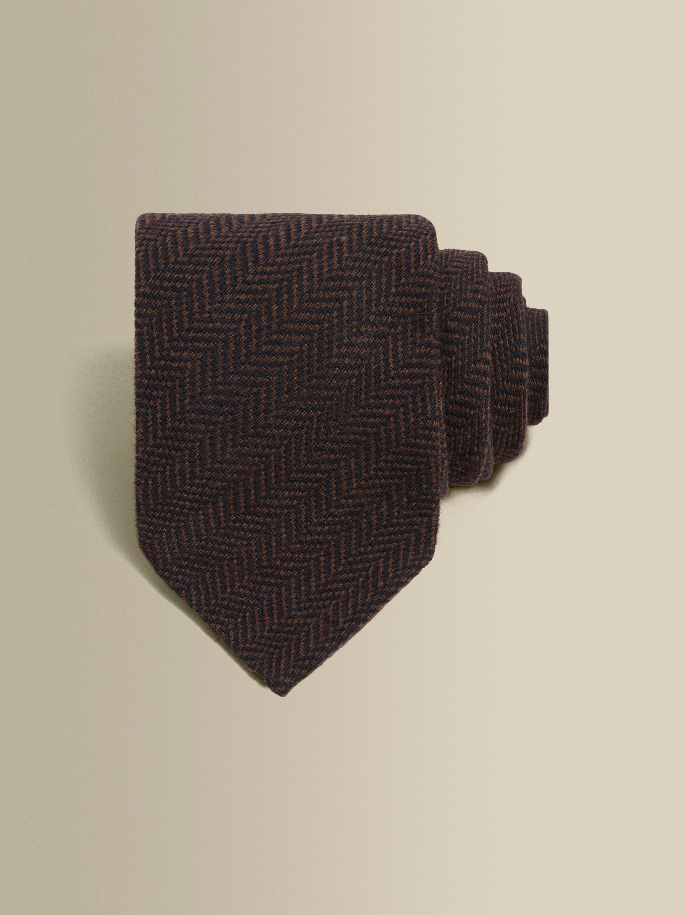 Wool Herringbone Tie Brown Product Image