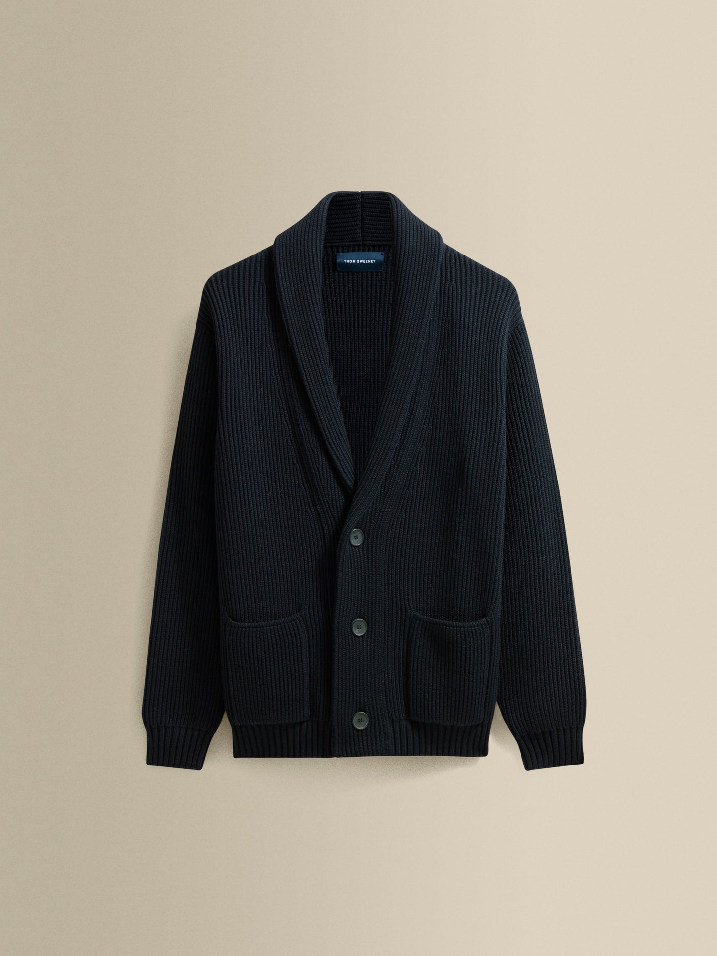 Merino Wool Single Breasted Shawl Cardigan Navy Product Image