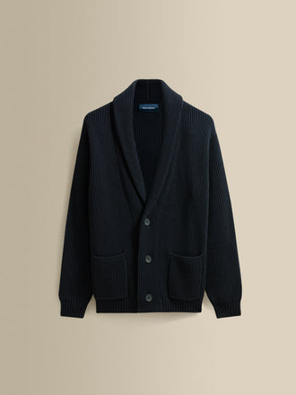 Merino Wool Single Breasted Shawl Cardigan Navy Product Image