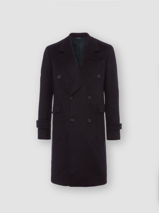 Double Breasted Cashmere Peak Lapel Overcoat Midnight Purple Product Image