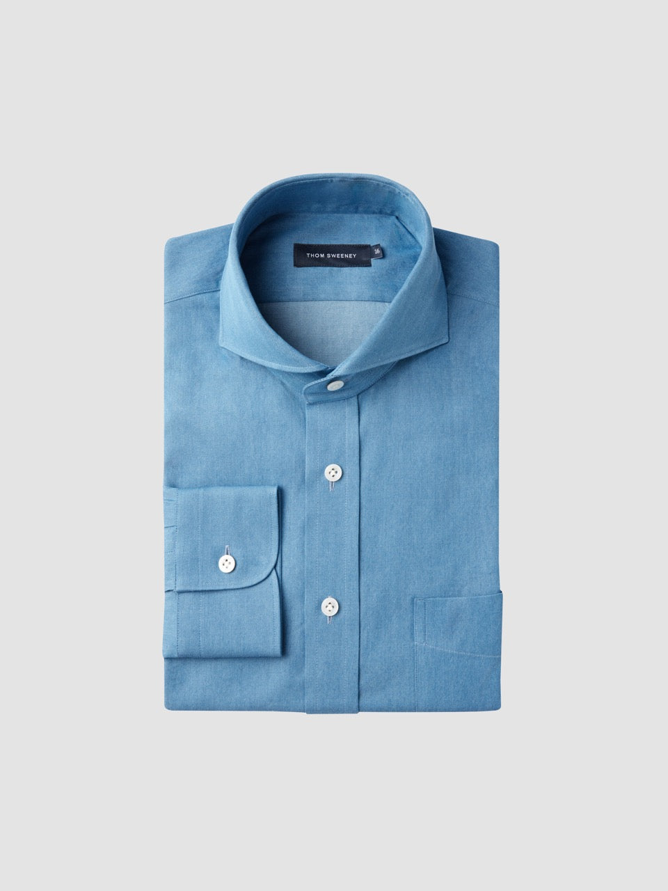 Cotton Chambray Cut Away Collar Shirt Chambray Product Image Folded