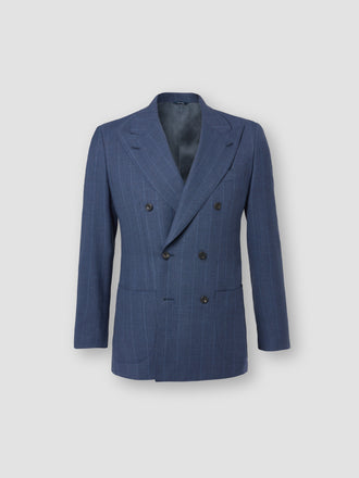 Wool Double Breasted Pin Stripe Suit Navy Product Image