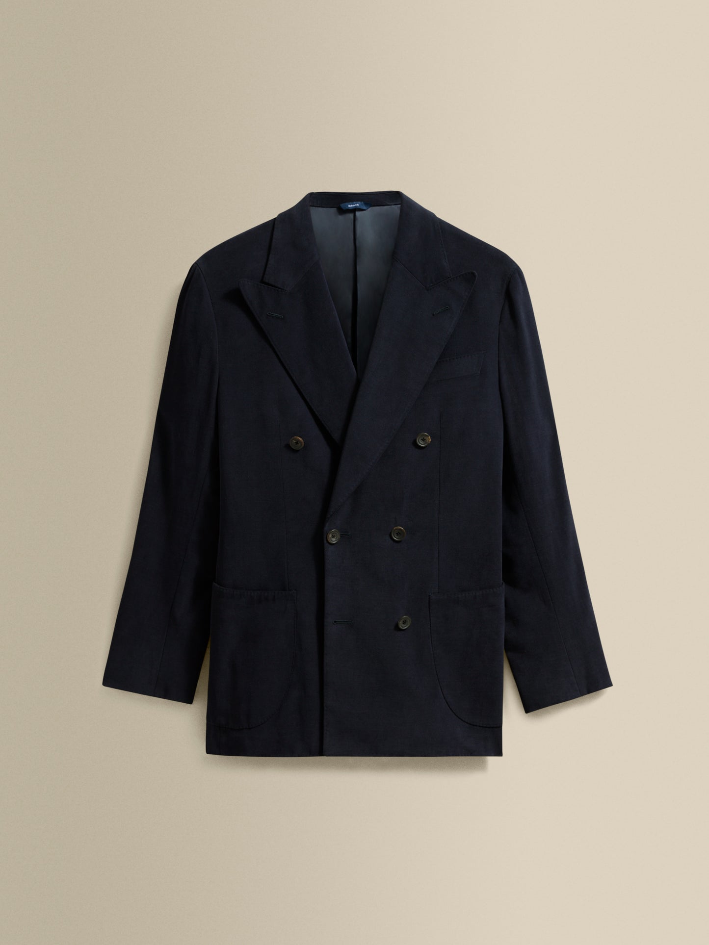 Brushed Cotton Double Breasted Peak Lapel Suit Navy Jacket Product Image