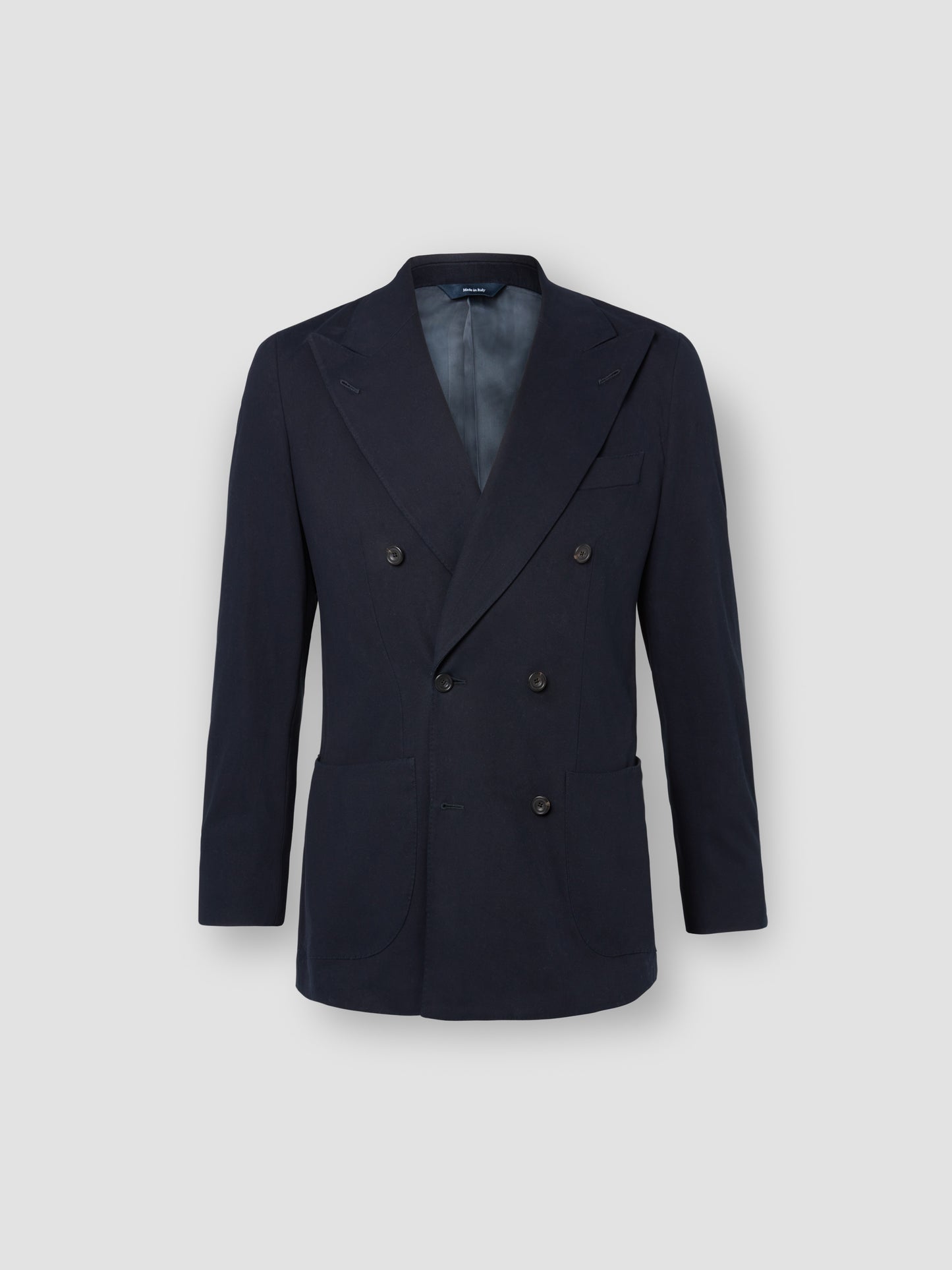 Brushed Cotton Double Breasted Peak Lapel Suit Navy Jacket Product Image