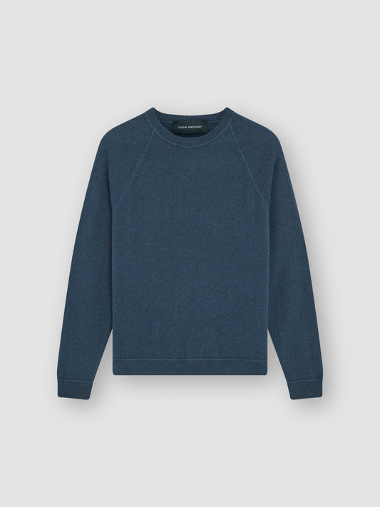 Wool Cashmere Raglan Crew Neck Sweater Navy Product Image