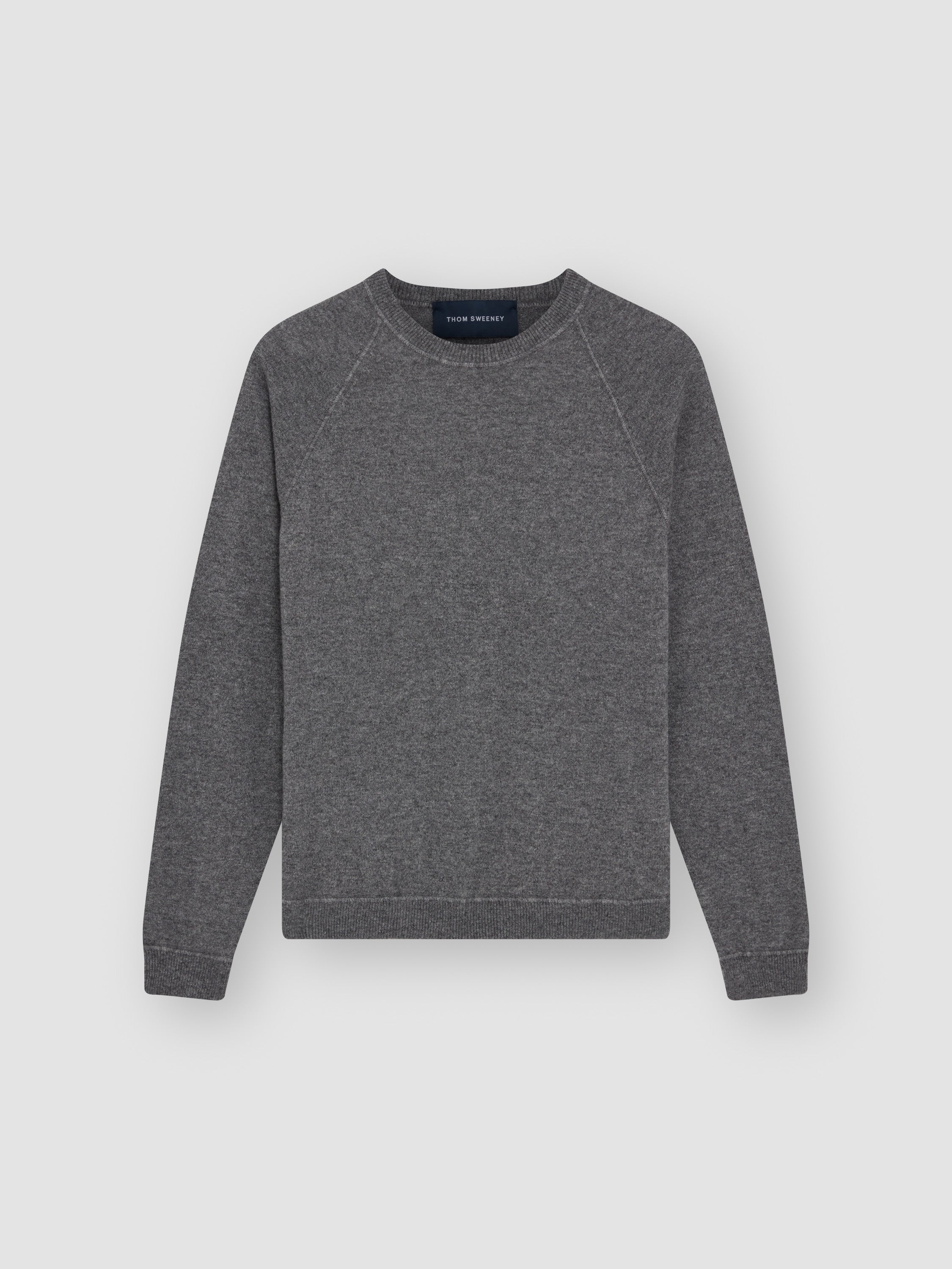 Wool Cashmere Raglan Crew Neck Sweater Grey Product Image