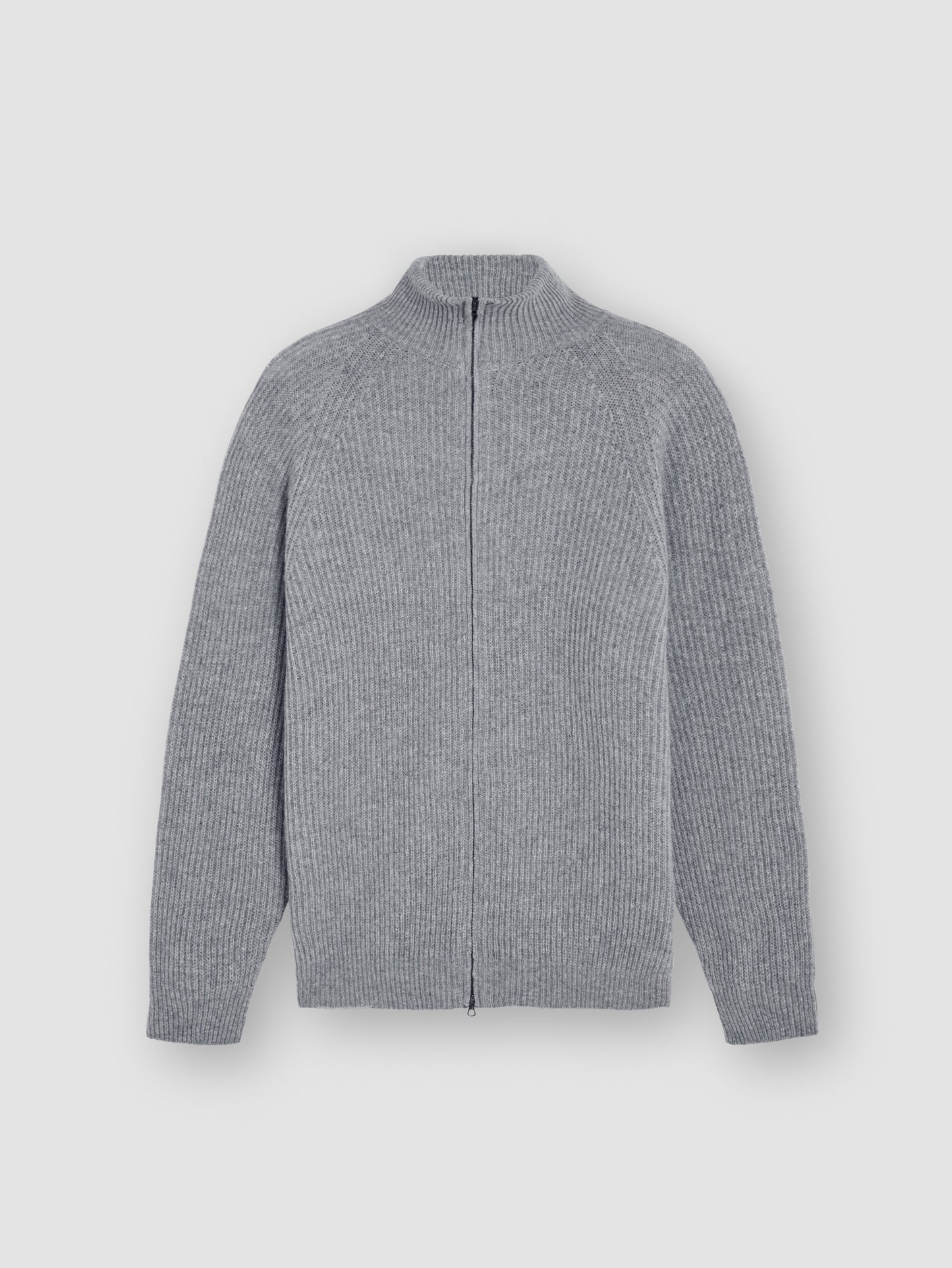 Cashmere Zip-Through Fisherman Rib Sweater Grey Product Image