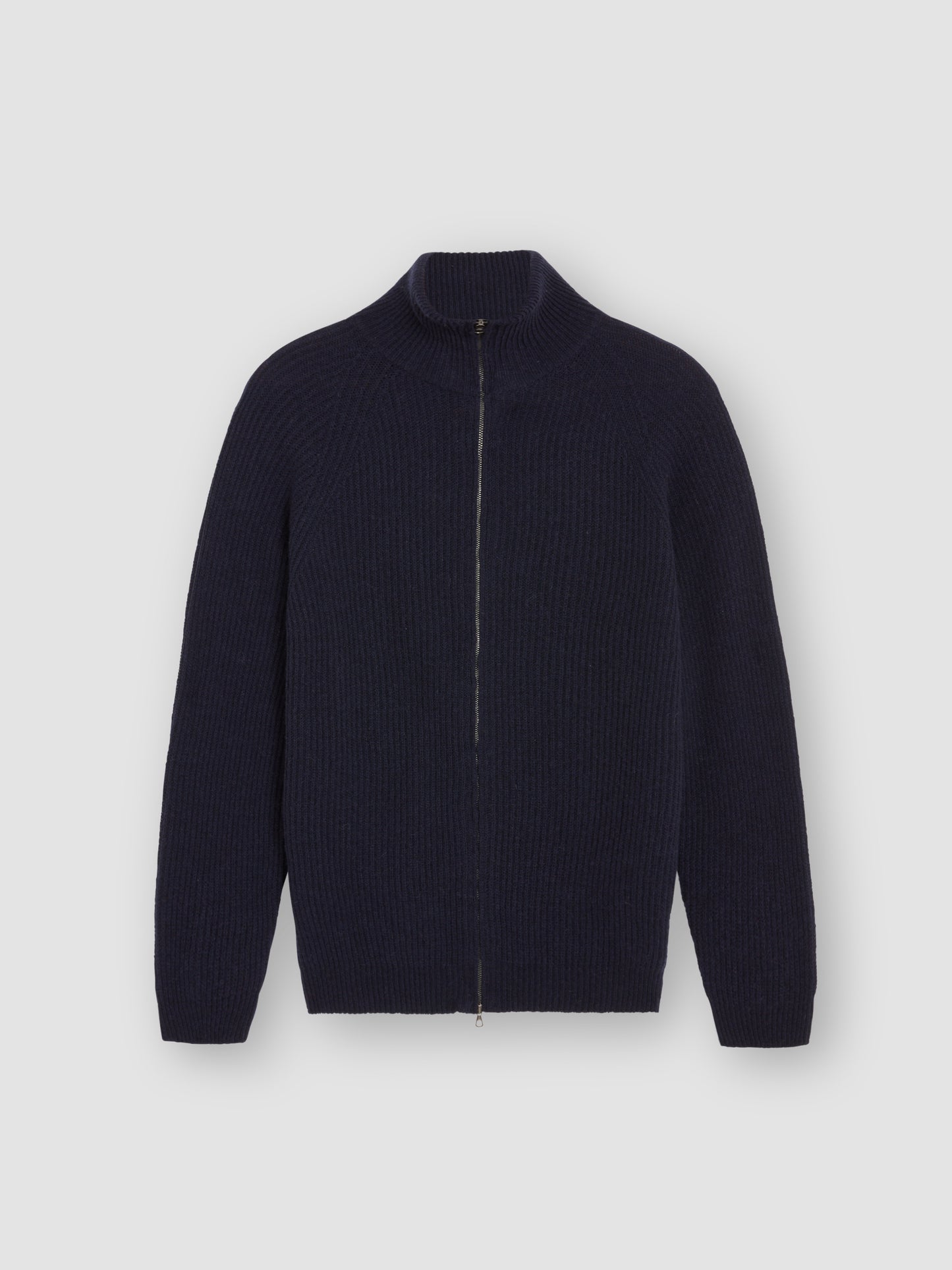 Cashmere Zip-Through Fisherman Rib Sweater Navy Product Image