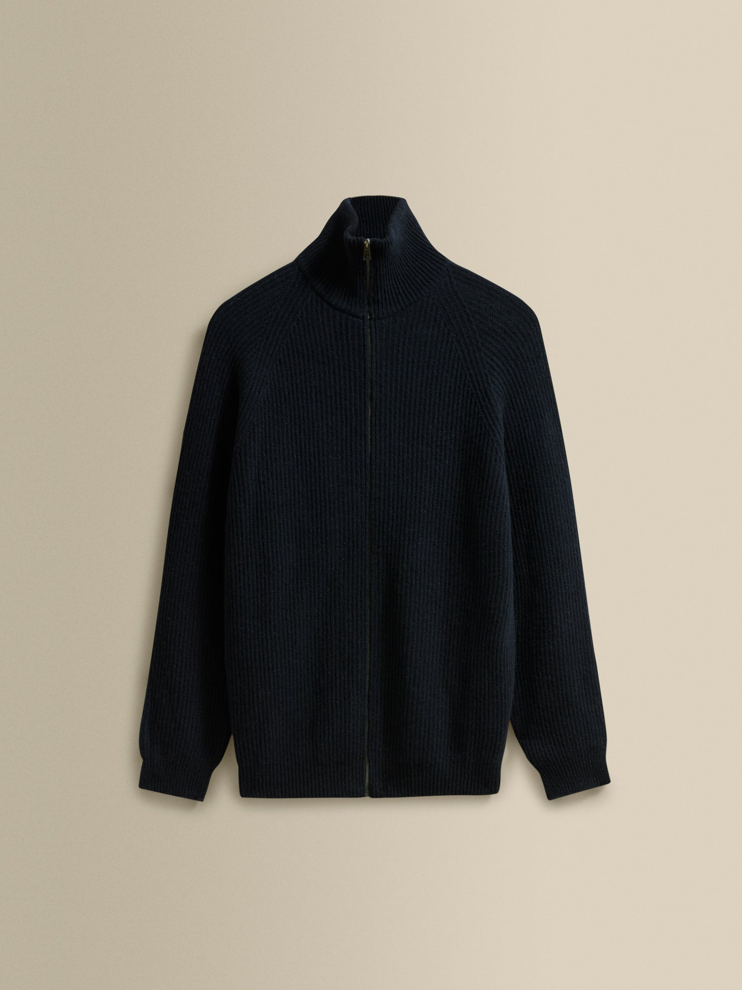 Cashmere Zip-Through Fisherman Rib Sweater Navy Product Image