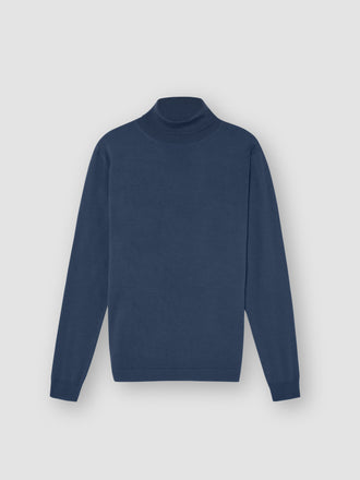 Merino Wool Extrafine Roll Neck Sweater Slate Blue Product Image