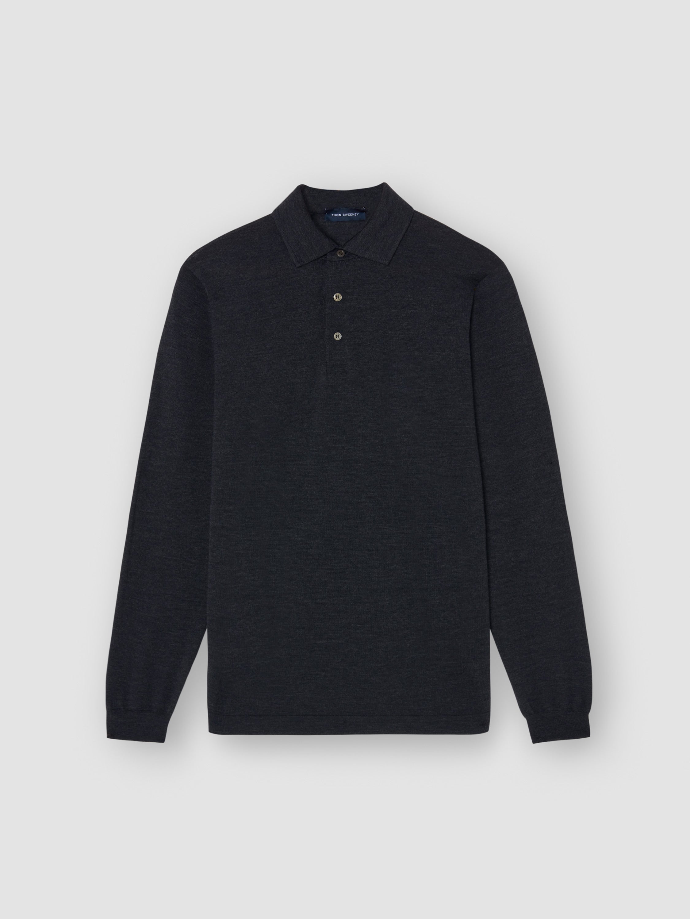 Merino Wool Extrafine Long Sleeve Polo Shirt Grey Product Image