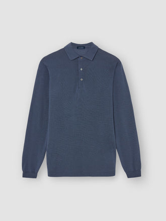 Merino Wool Extrafine Long Sleeve Polo Shirt Slate Blue Product Image
