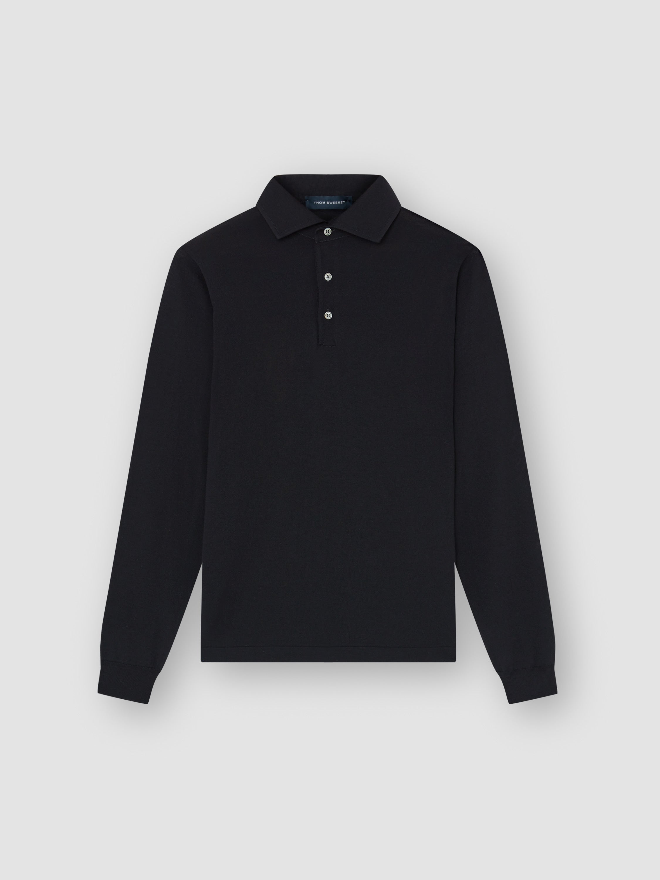 Merino Wool Extrafine Long Sleeve Polo Shirt Navy Product Image