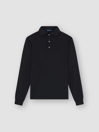 Merino Wool Extrafine Long Sleeve Polo Shirt Navy Product Image