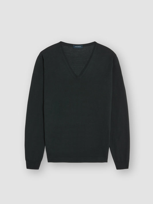 Merino Wool Extrafine V-Neck Sweater Forest Green Product Image