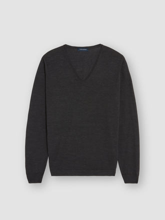 Merino Wool Extrafine V-Neck Sweater Grey Product Image