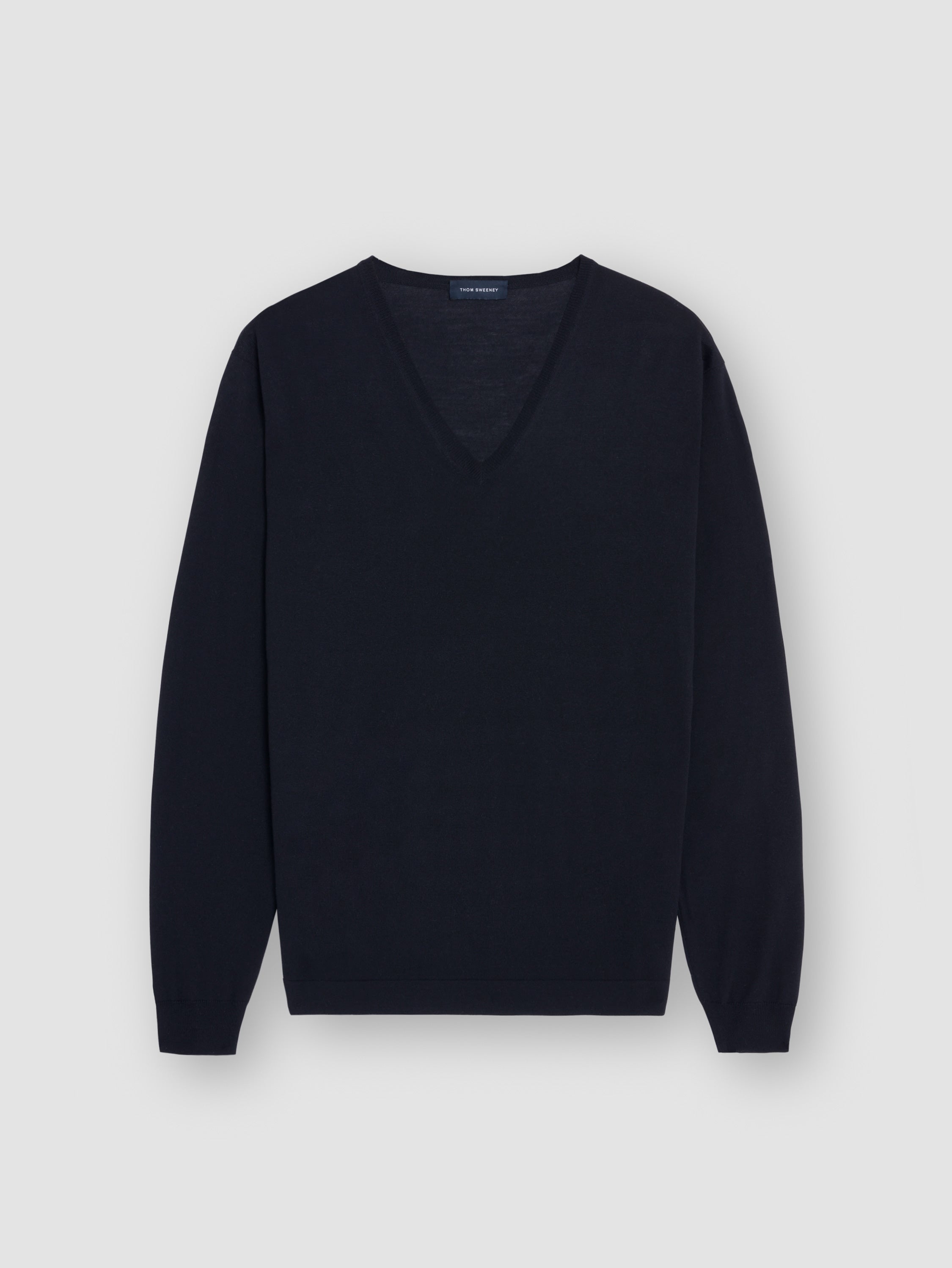 Merino Wool Extrafine V-Neck Sweater Navy Product Image