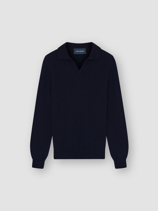 Cashmere Long Sleeve Skipper Polo Shirt Navy Product Image