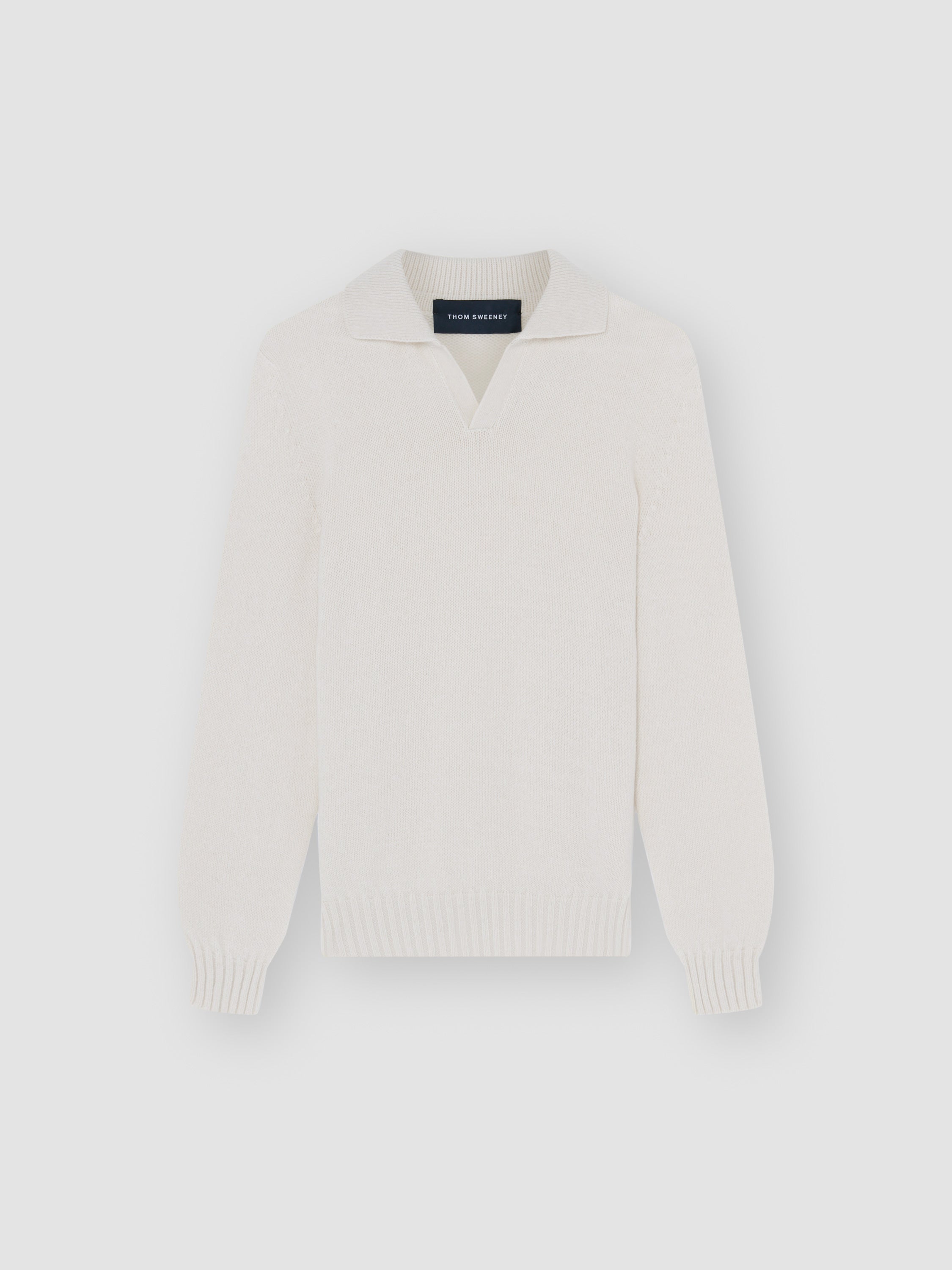 Cashmere Long Sleeve Skipper Polo Shirt Off White Product Image