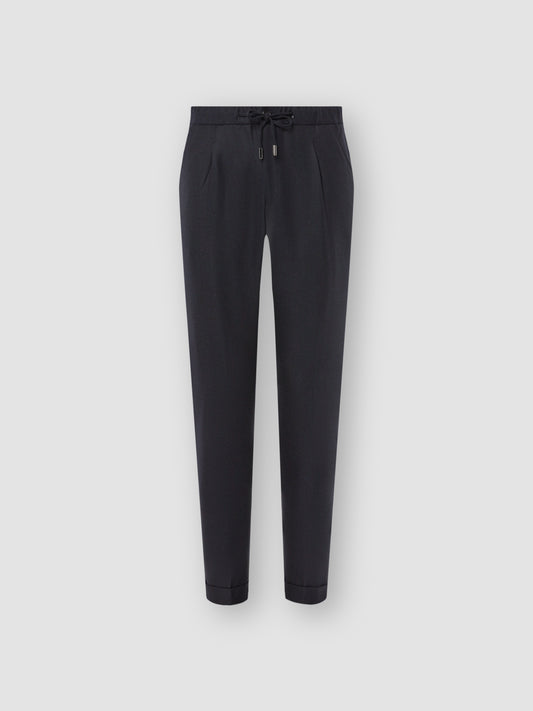 Wool Cashmere Casual Tailored Trousers Navy Product Image