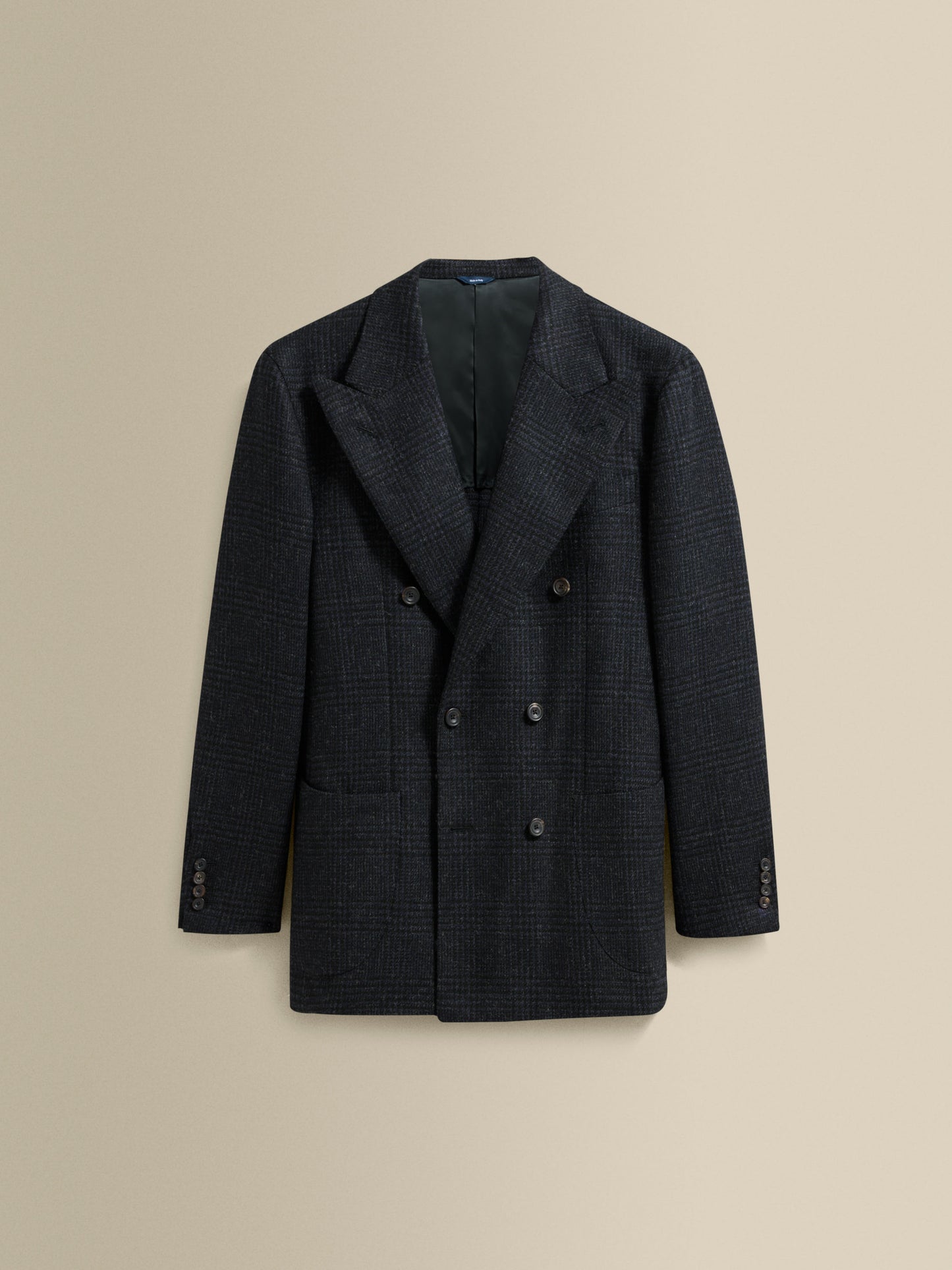 Wool Unstructured Double Breasted Peak Lapel Jacket Navy Product Image