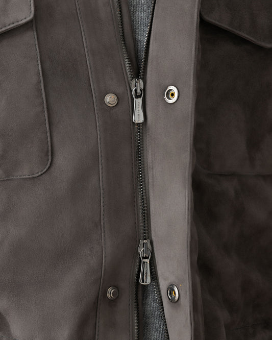 Suede Field Jacket Brown Model Zip Image 